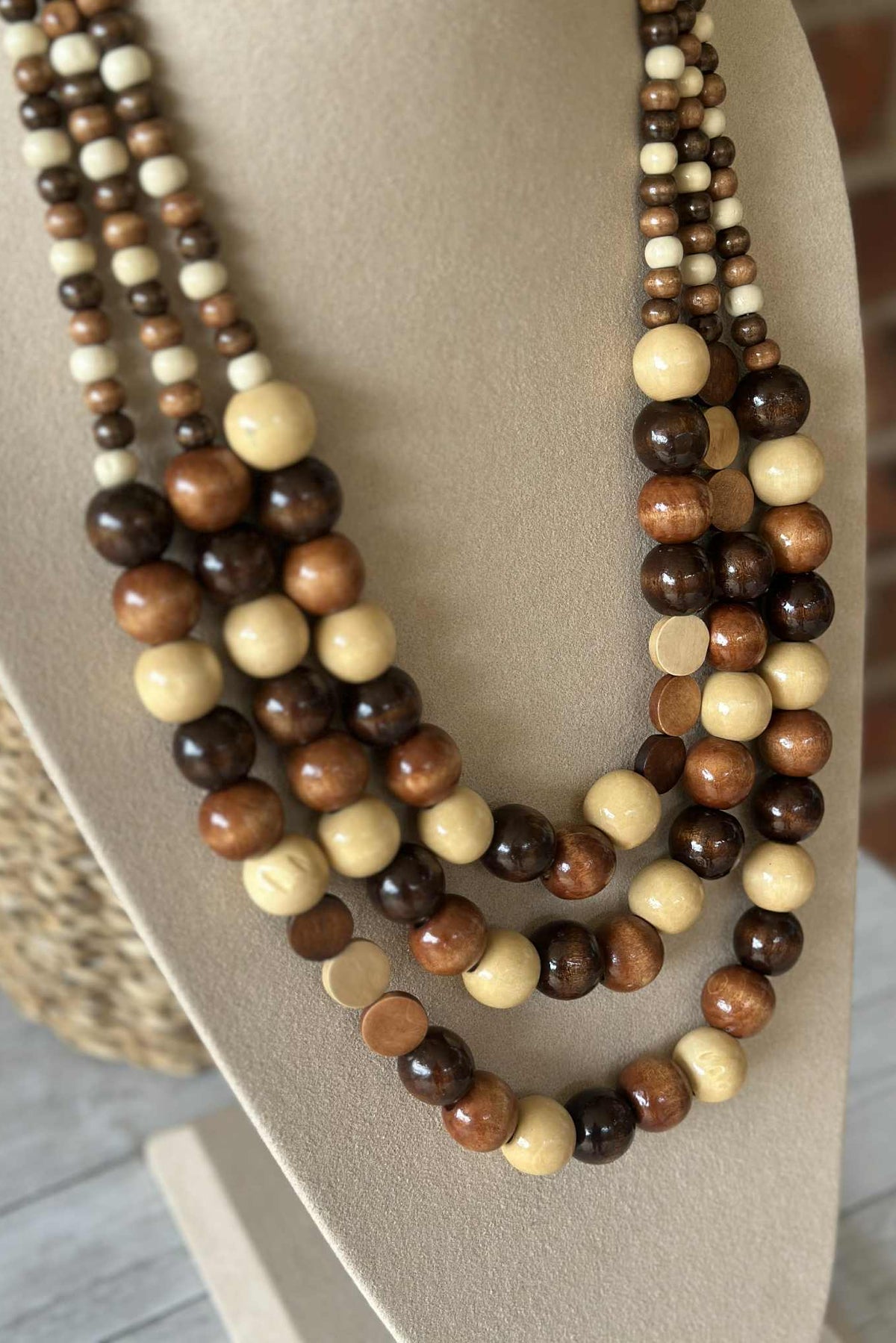 Layered Wood Ball Necklace - N073BR