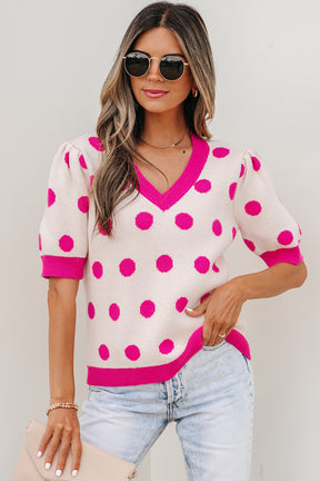 Haute Spot Pink Polka Dot Sweater Top