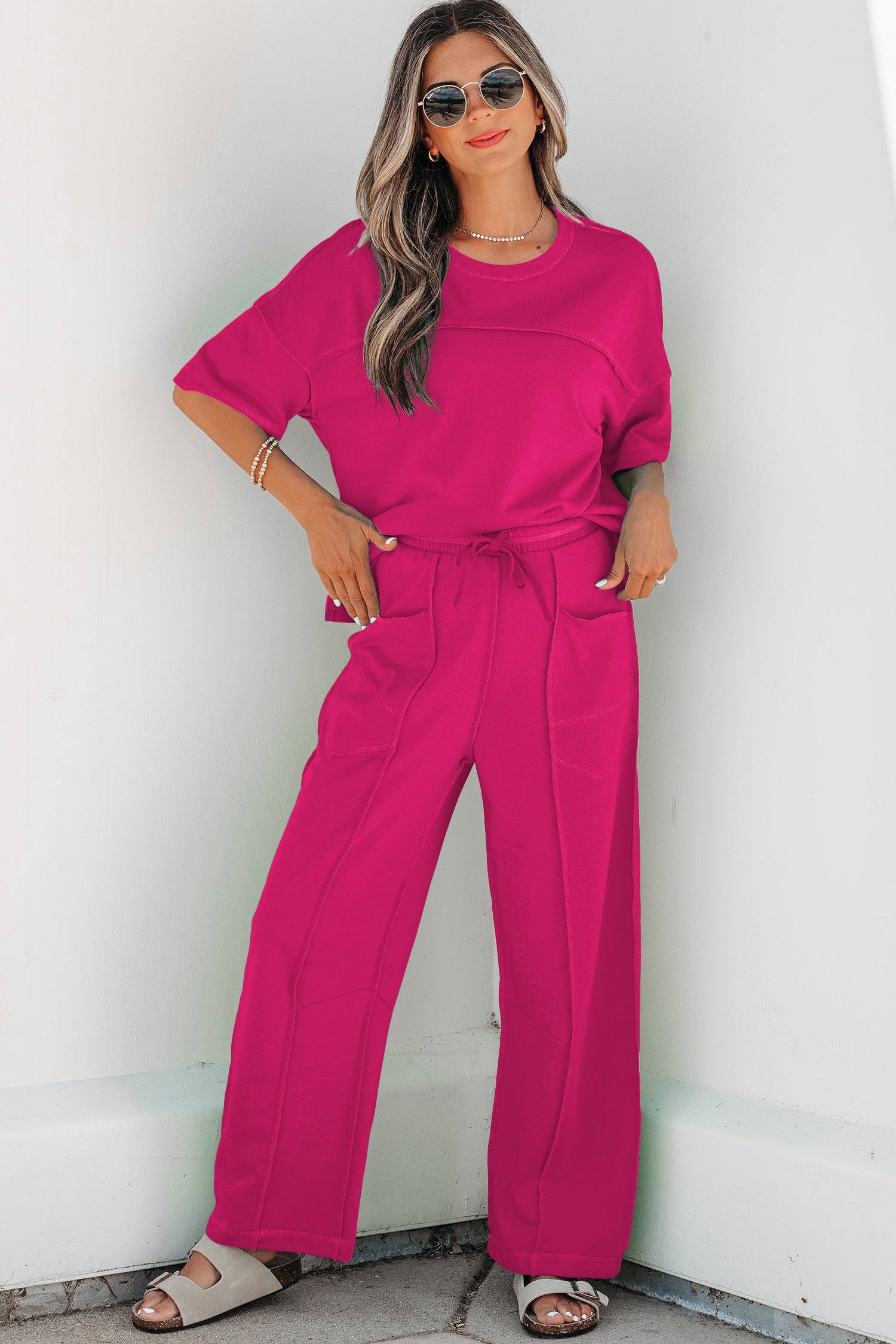 Here For It Rose Red Top and Barrel Pant Set