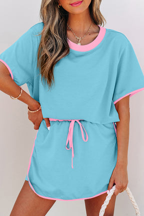 Taking It Easy Turquoise Colorblock Top and Skort 2Pc Set