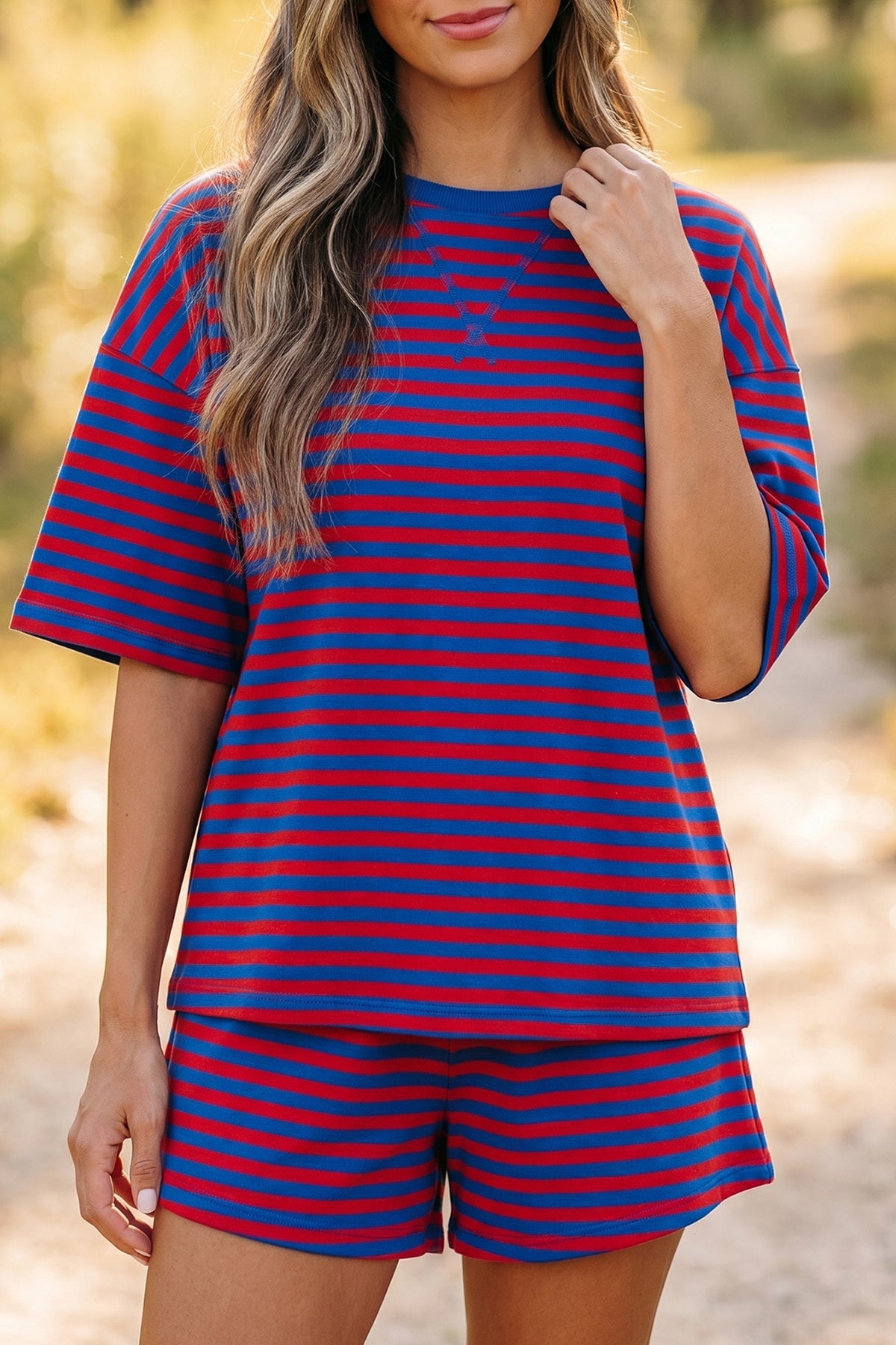 Coastal Ease Navy Stripe Top And Short Set