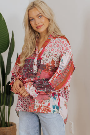 Forever Slaying Boho Patchwork Red Top - T11051RD