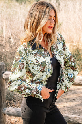 Wildflower Mist Floral Print Zip Up Jacket
