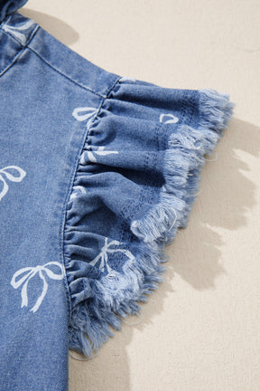 Darling Dreamer Flutter Sleeve Denim Bow Top