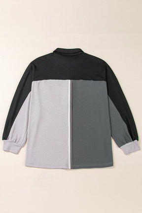 Colorblock Crush Ribbed Collared Oversized Top
