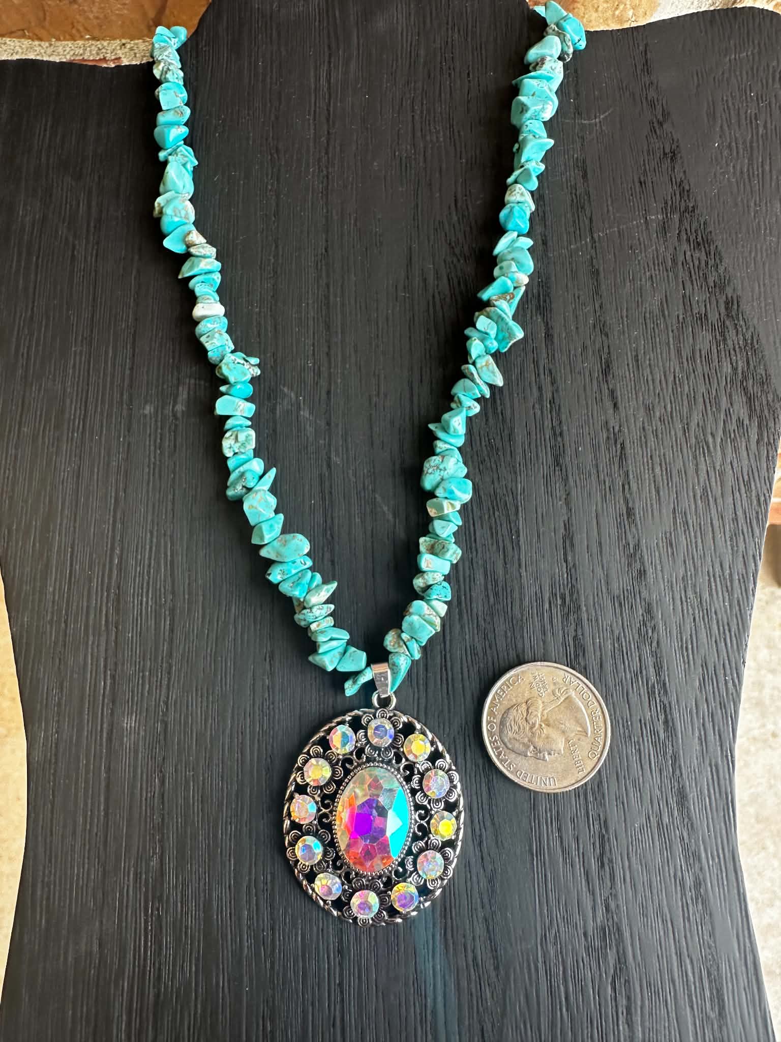 Boho Silver Gemstone Charm Necklace - N161TQ