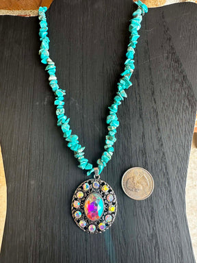 Boho Silver Gemstone Charm Necklace - N161TQ