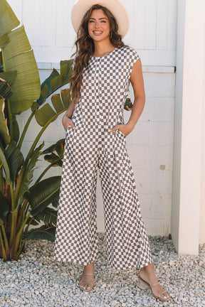Check On That Khaki Checkered Jumpsuit