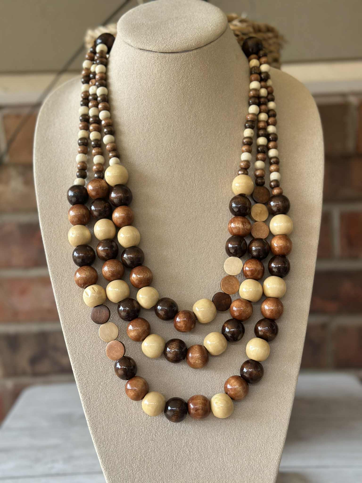 Layered Wood Ball Necklace - N073BR