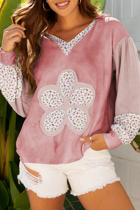 Simply Patched Waffle V Neck Top