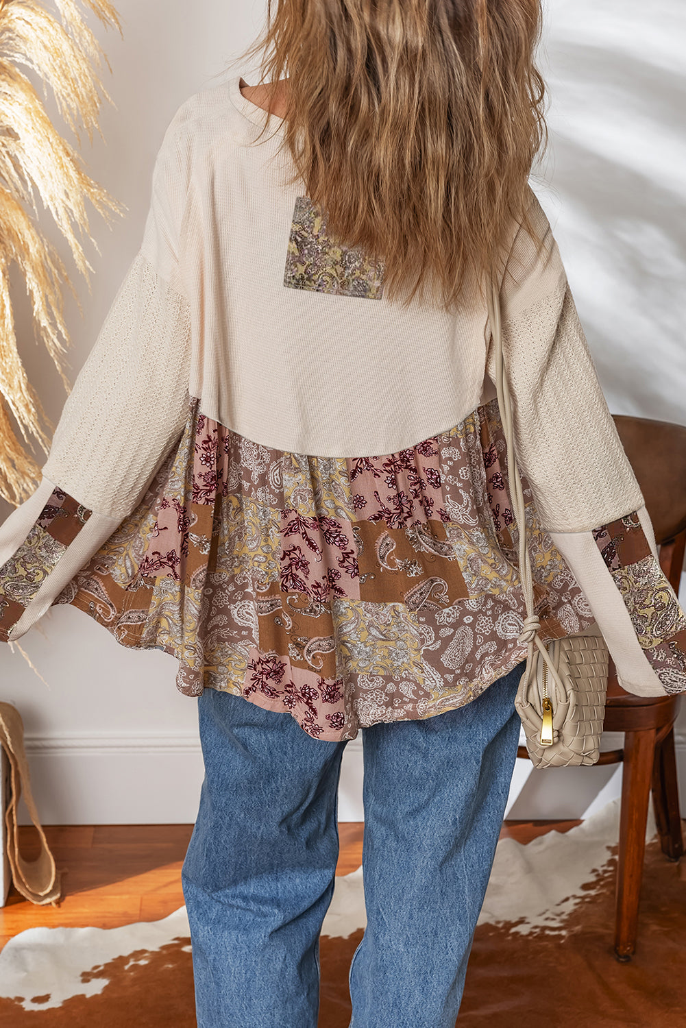 Boho Energy Paisley Print Patchwork Top