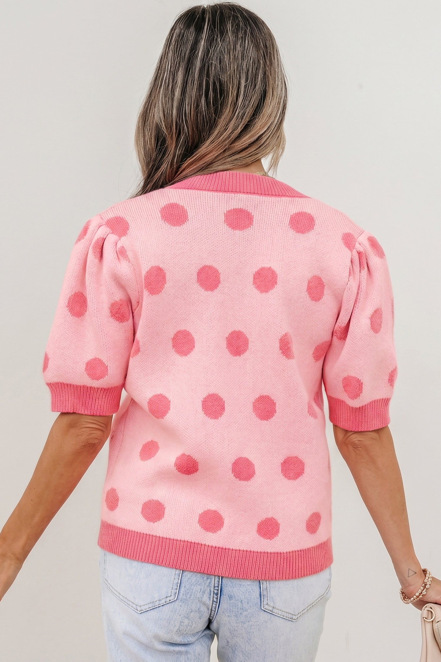 Haute Spot Rose Red Polka Dot Sweater Top