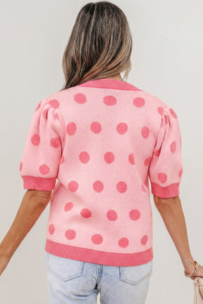 Haute Spot Rose Red Polka Dot Sweater Top