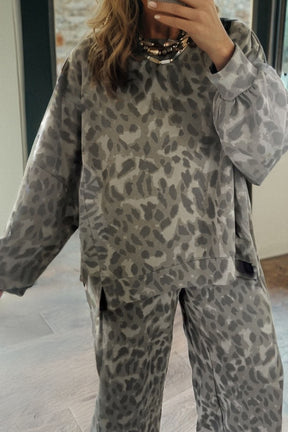 Lounge About Town Gray Leopard Set