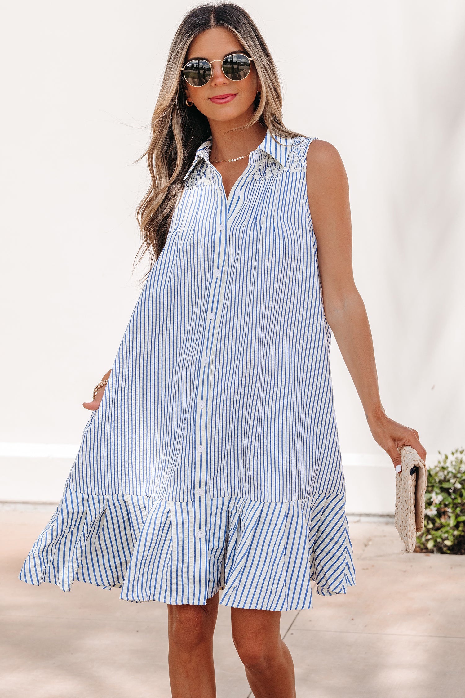 Blue Skies Ahead Stripe Shirt Collar Dress