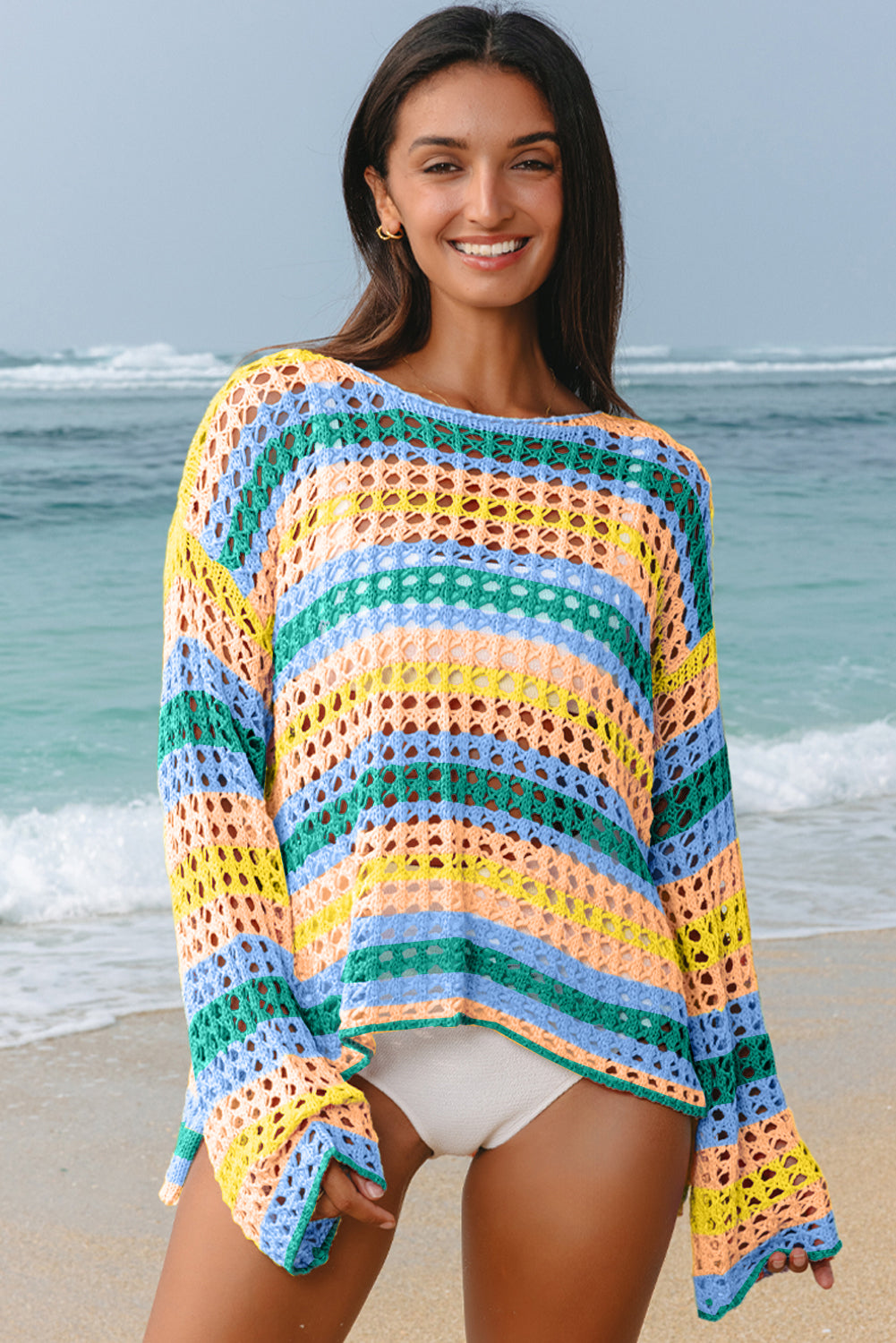 Cover Glam Beau Blue Multi Stripe Knit Top - T11191BL