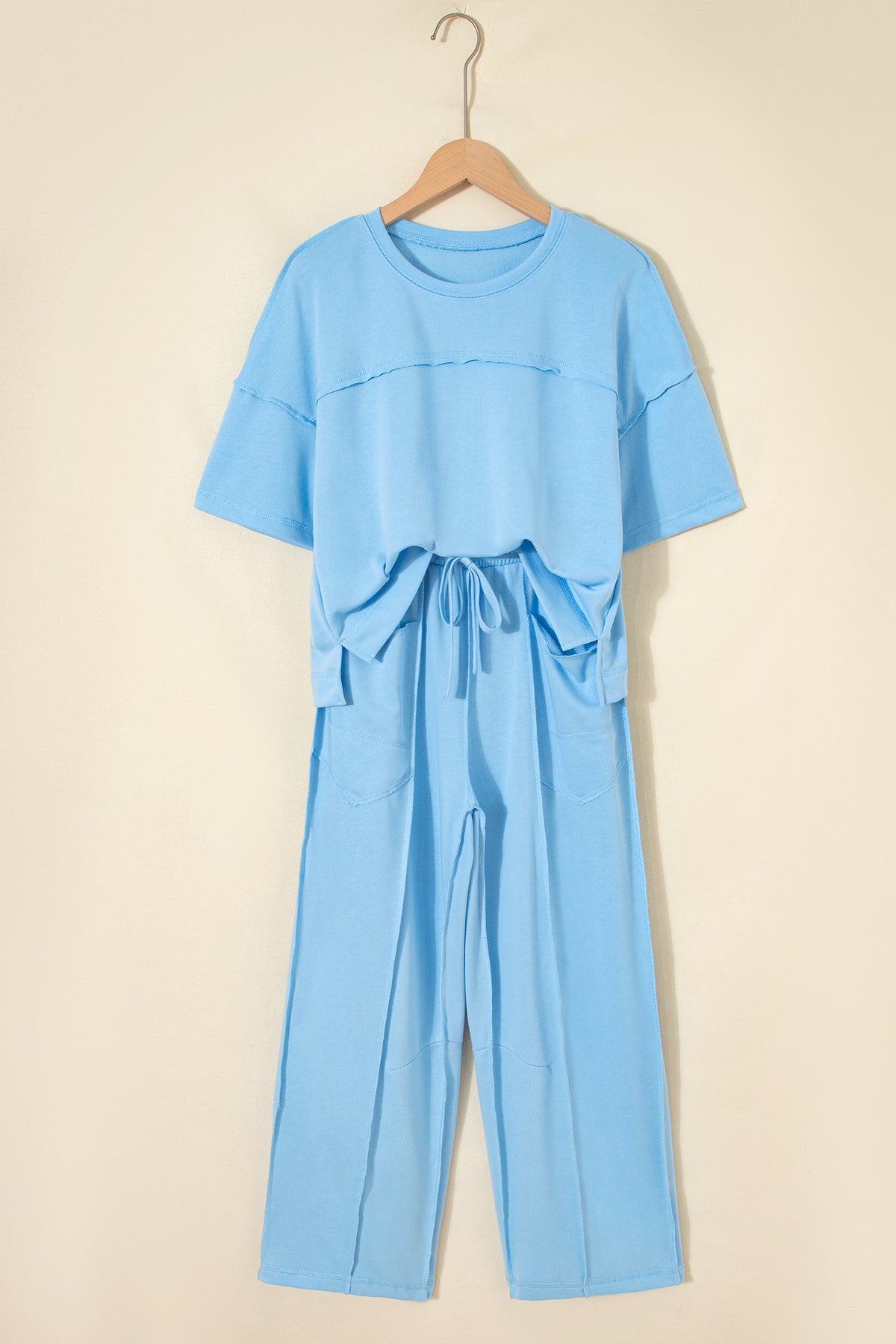 Here For It Sky Blue Top and Barrel Pant Set
