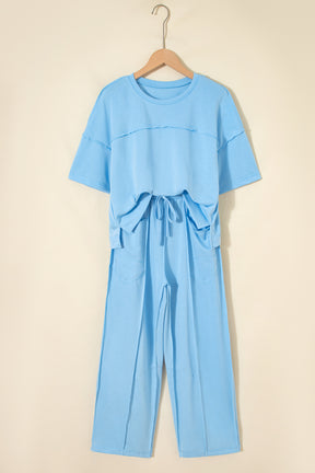Here For It Sky Blue Top and Barrel Pant Set