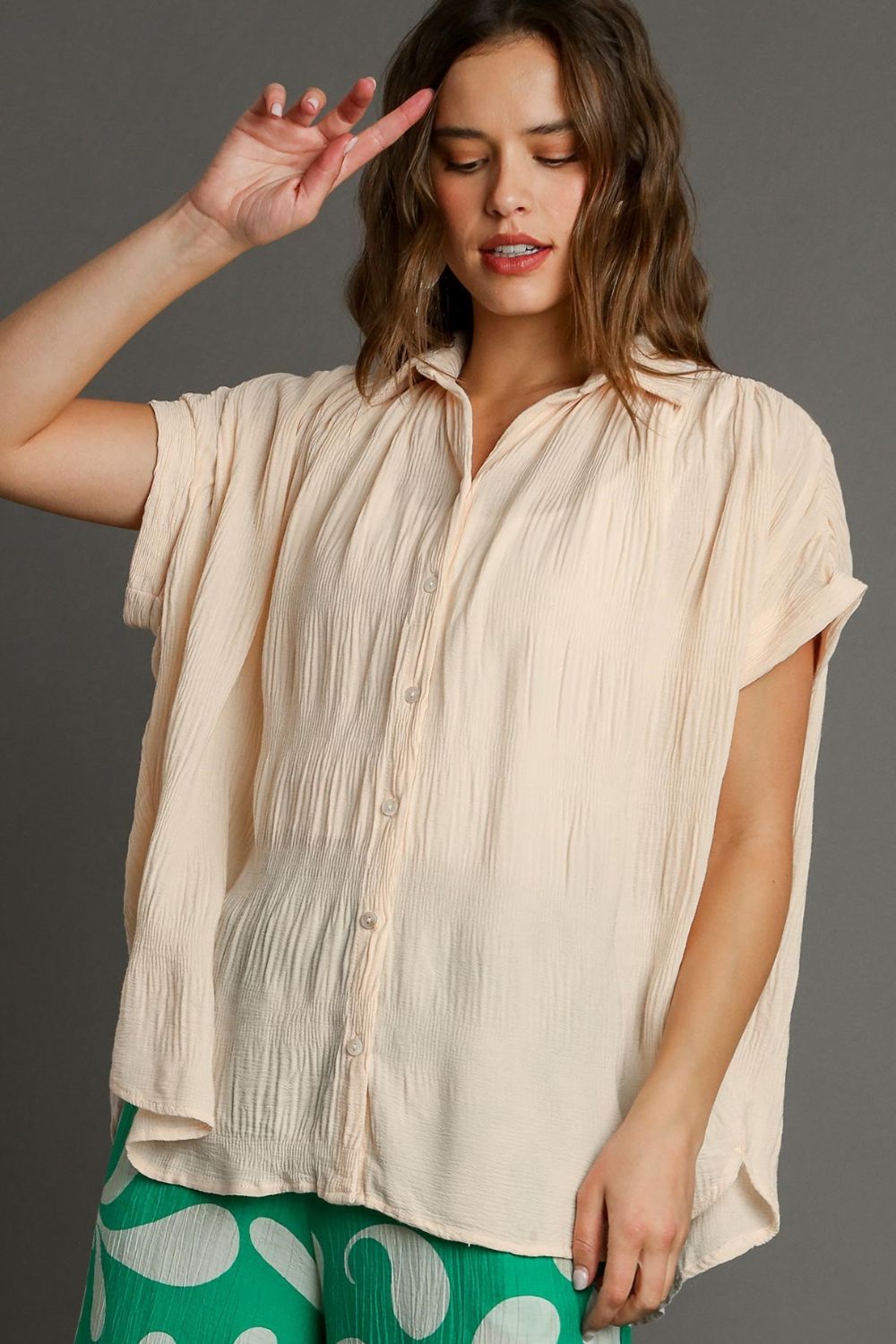 Soften The Look Tan Textured Button Down Top - T11069TN