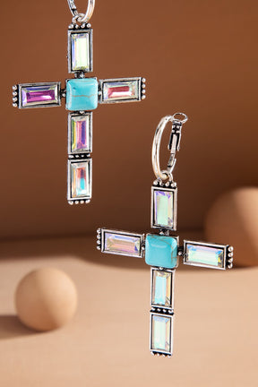 Turquoise Bar Stone Cross Earrings - E058TU