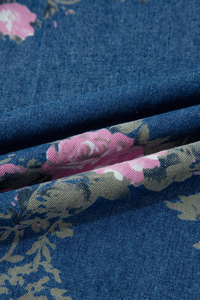 Vintage Rose Floral Print Wide Leg Jeans