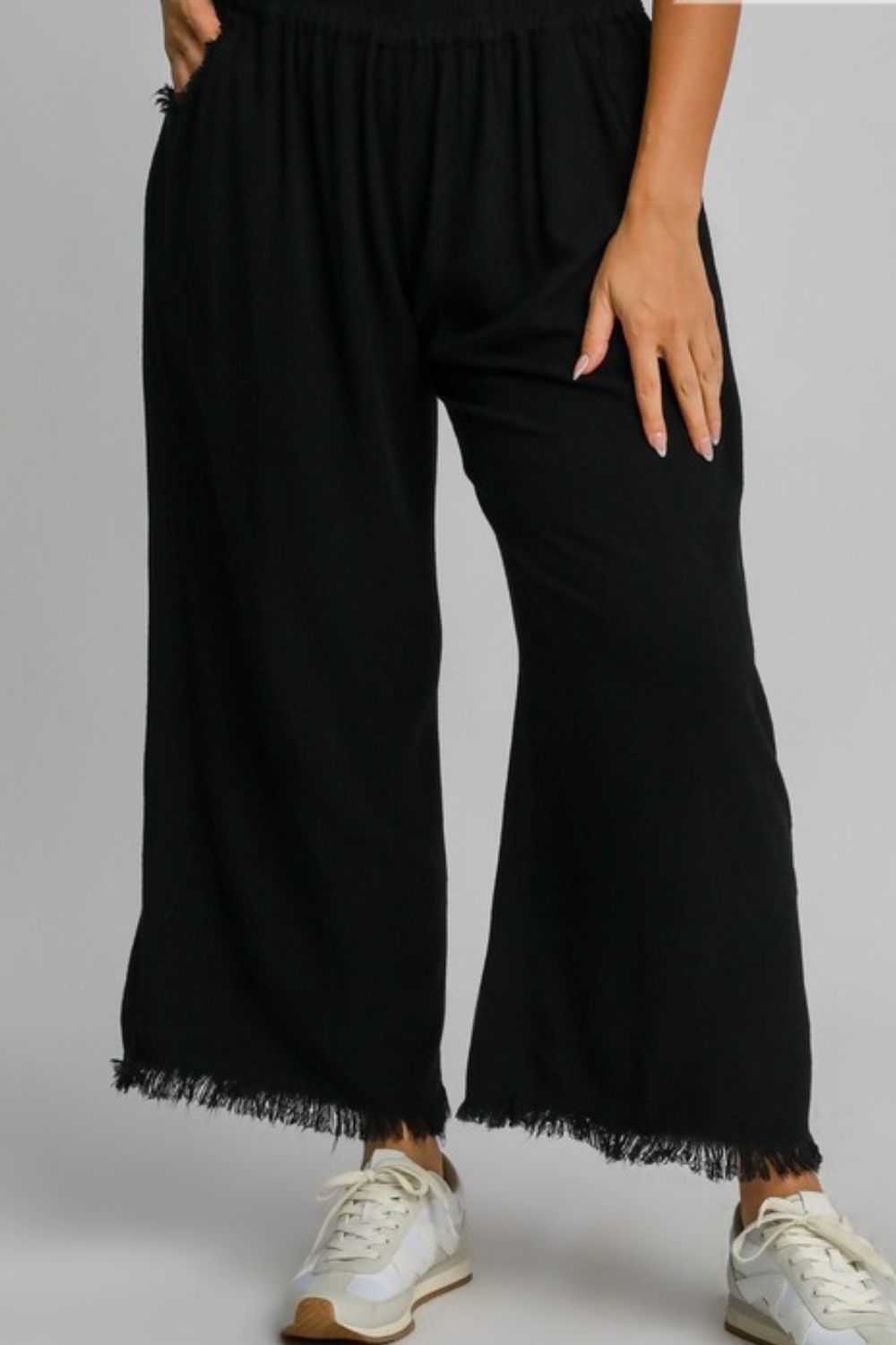 Basics On Point Black Linen Wide Leg Pant - PNT1779BK