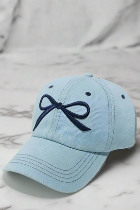 Bow Embroidered Denim Baseball Cap (2 Colors)