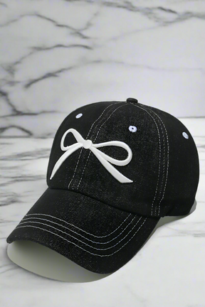 Bow Embroidered Denim Baseball Cap (2 Colors)