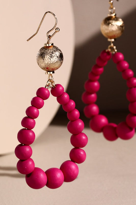 Satin Beaded Fuchsia Teardrop Earrings - EAR4496FU