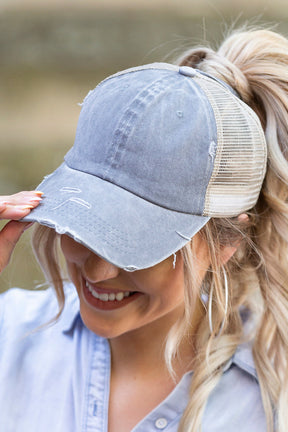 Distressed Messy Bun Hat Cap (8 Colors)