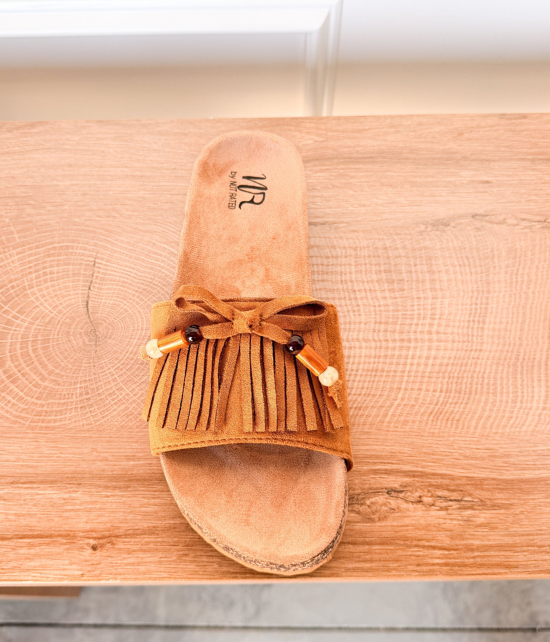 Lilliam Fringe Beaded Sandals in Tan