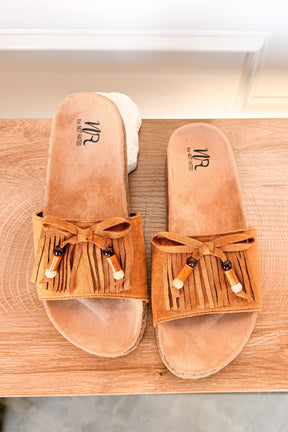 Lilliam Fringe Beaded Sandals in Tan