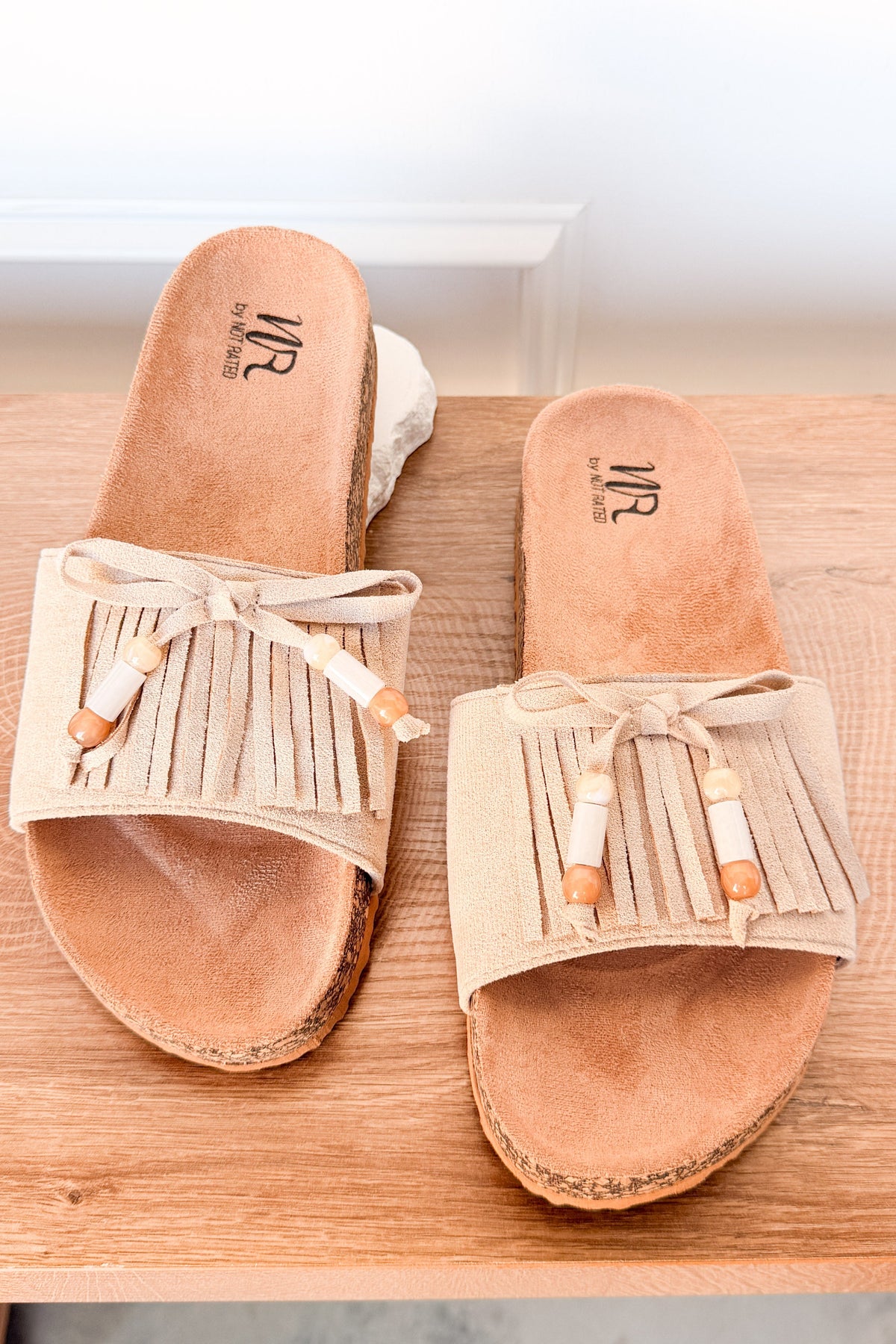 Lilliam Fringe Beaded Sandals in Beige