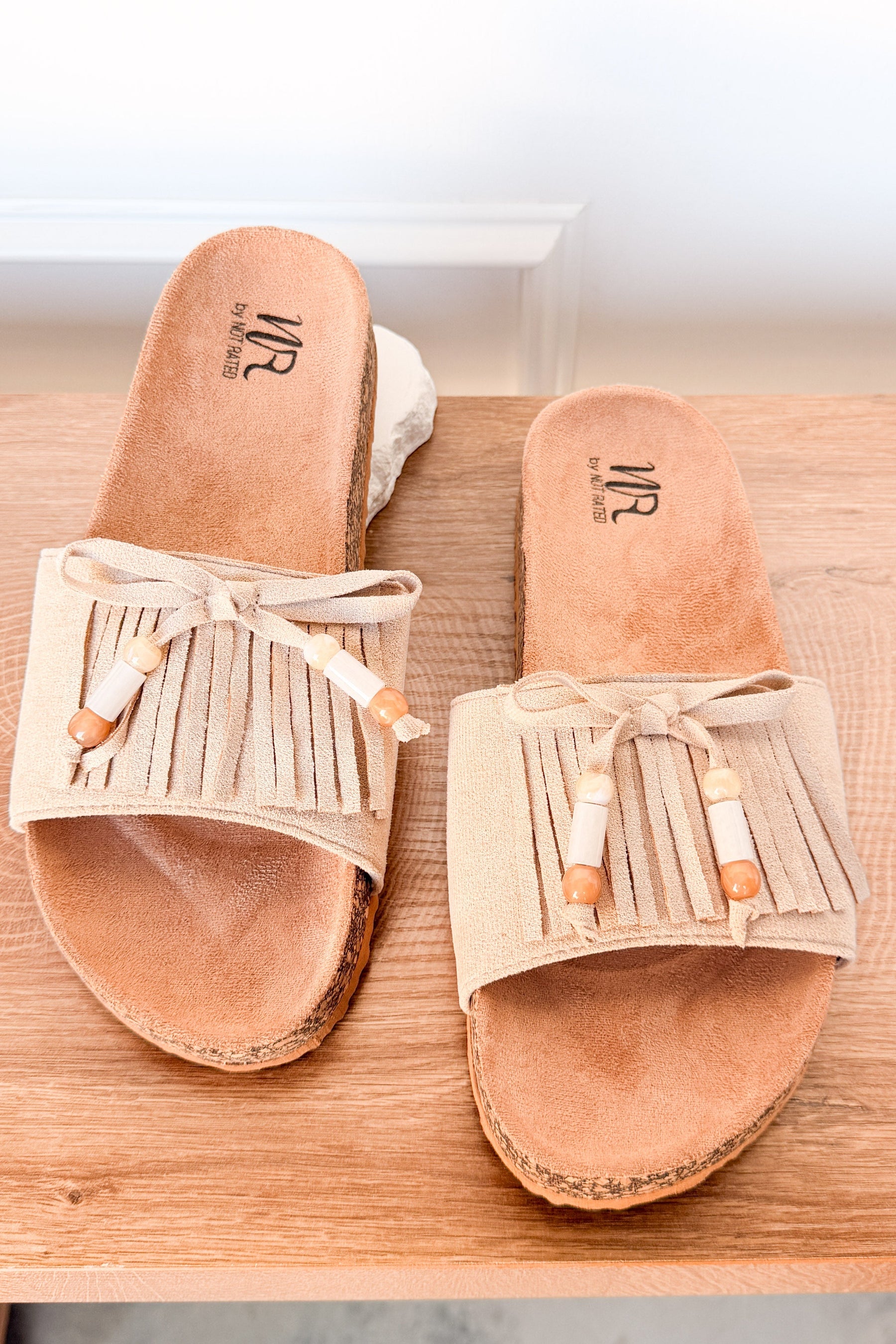 Lilliam Fringe Beaded Sandals in Beige