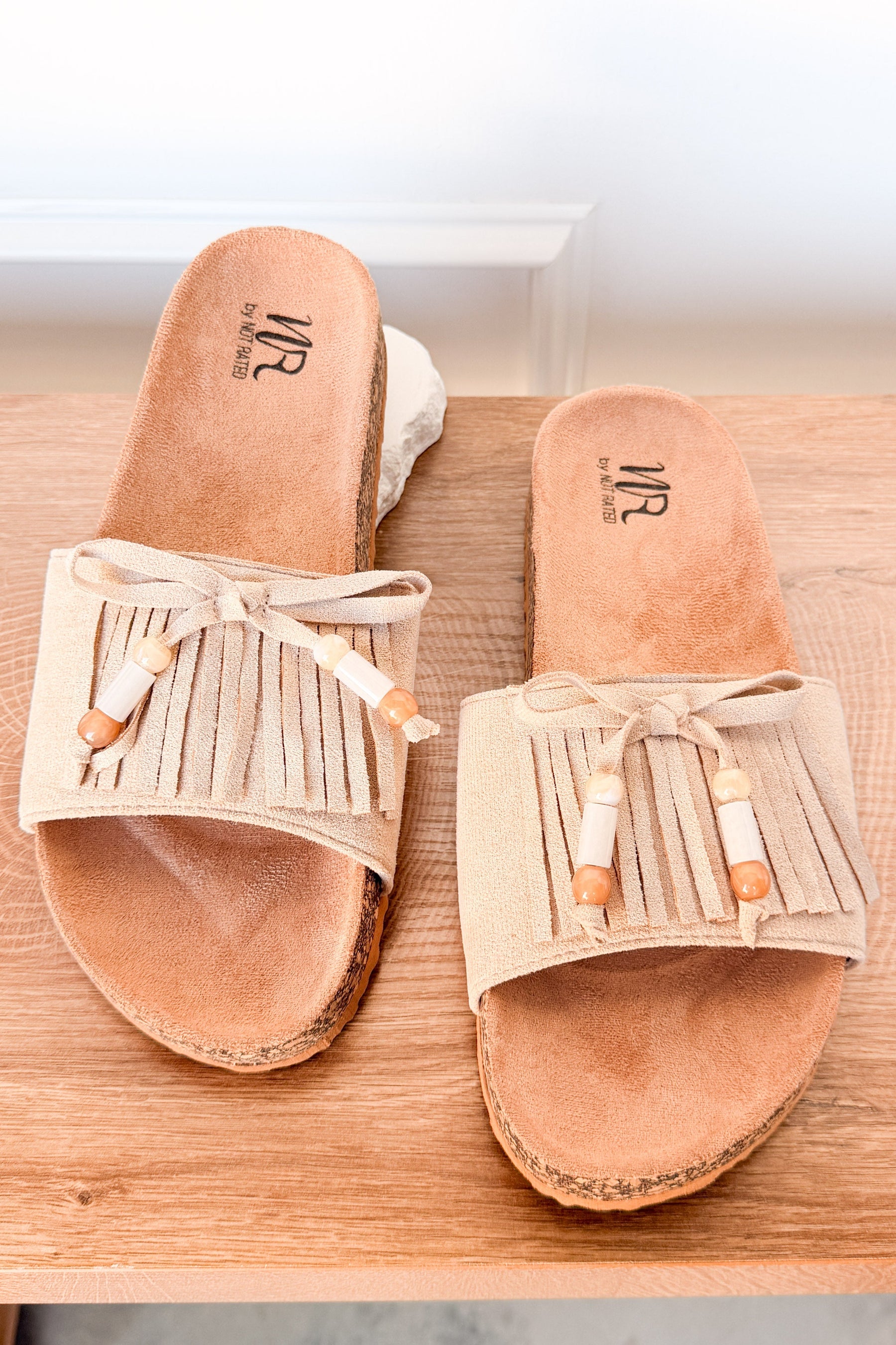 Lilliam Fringe Beaded Sandals in Tan