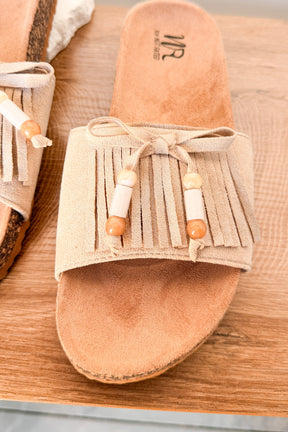 Lilliam Fringe Beaded Sandals in Tan