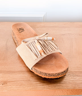 Lilliam Fringe Beaded Sandals in Tan