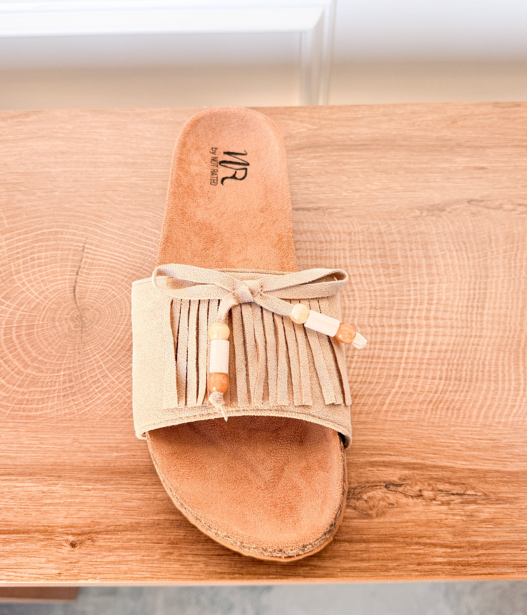 Lilliam Fringe Beaded Sandals in Tan