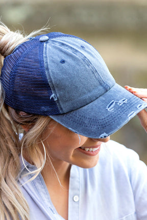 Distressed Messy Bun Hat Cap (8 Colors)