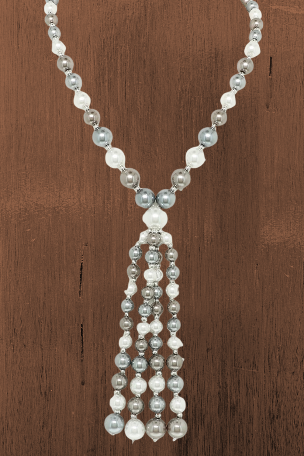 Gray Pearl Tassel Necklace - N102GR