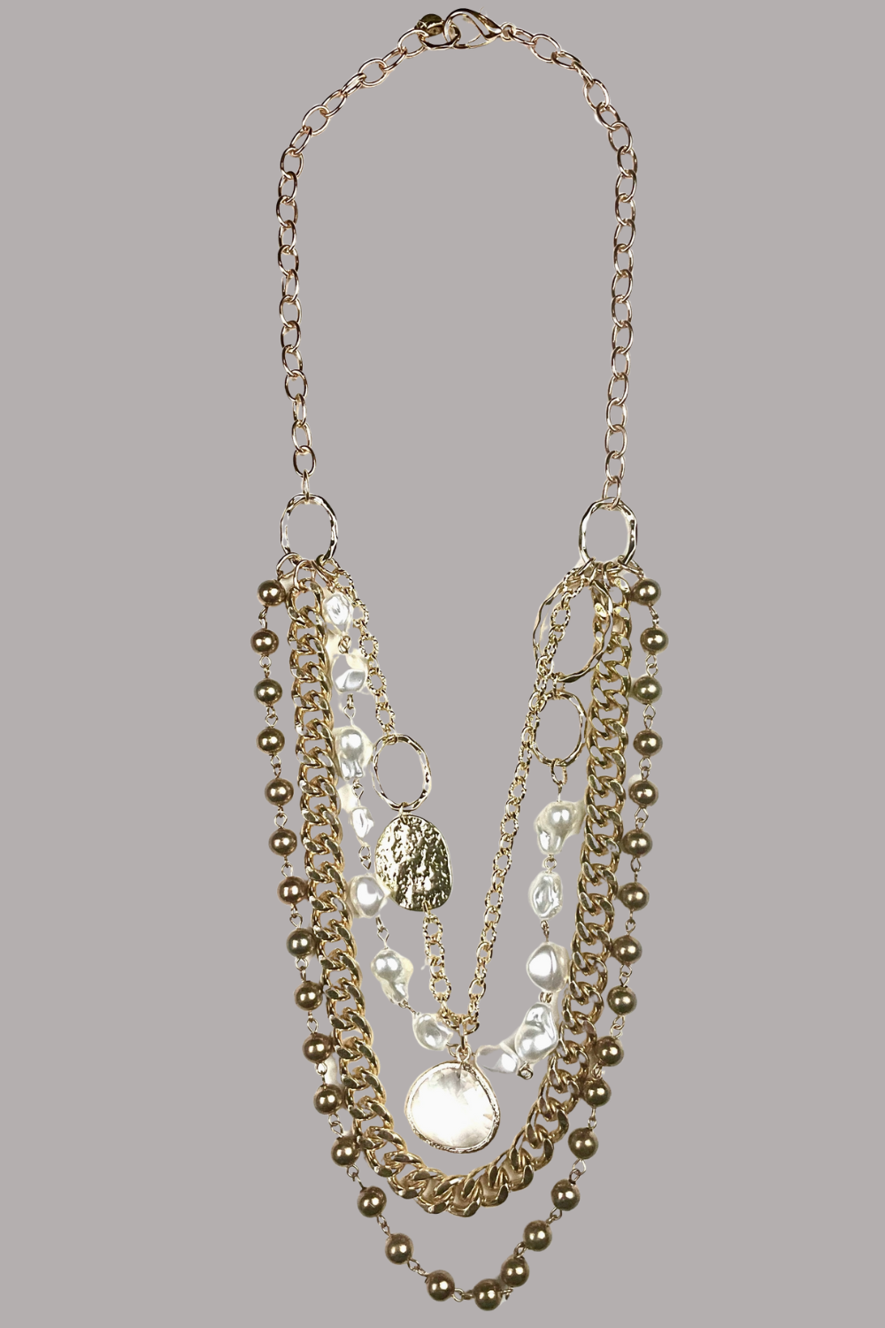 Gold And Pearl Multi Strand Necklace - N093GO