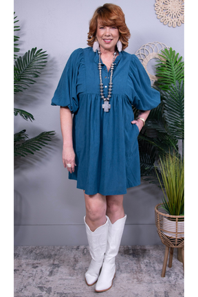Dress Up Time Corduroy Quarter Snap Three-Quarter Sleeve Dress (2 Colors)
