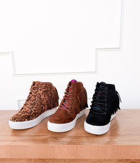 Nick Fringe Sneaker Wedge in Leopard