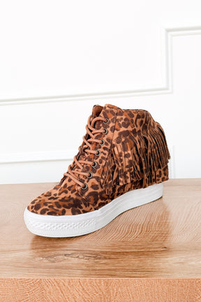 Nick Fringe Sneaker Wedge in Leopard