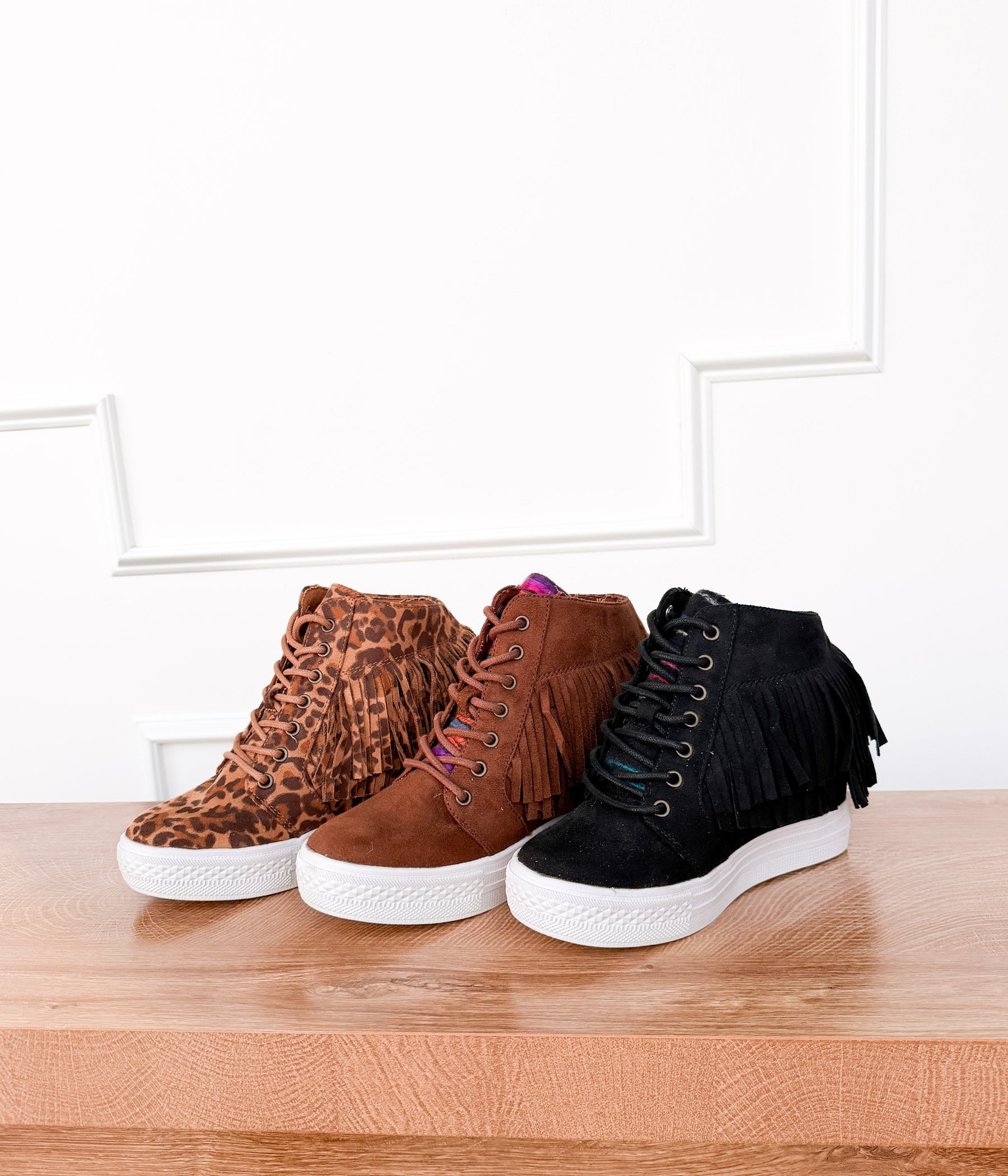 Nick Fringe Sneaker Wedge in Black