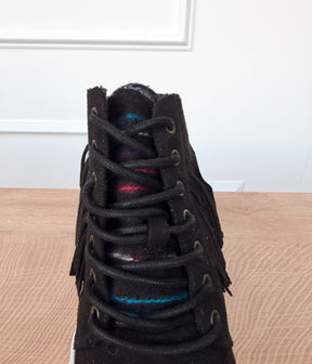 Nick Fringe Sneaker Wedge in Black