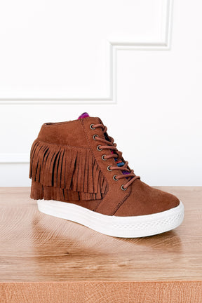 Nick Fringe Sneaker Wedge in Brown