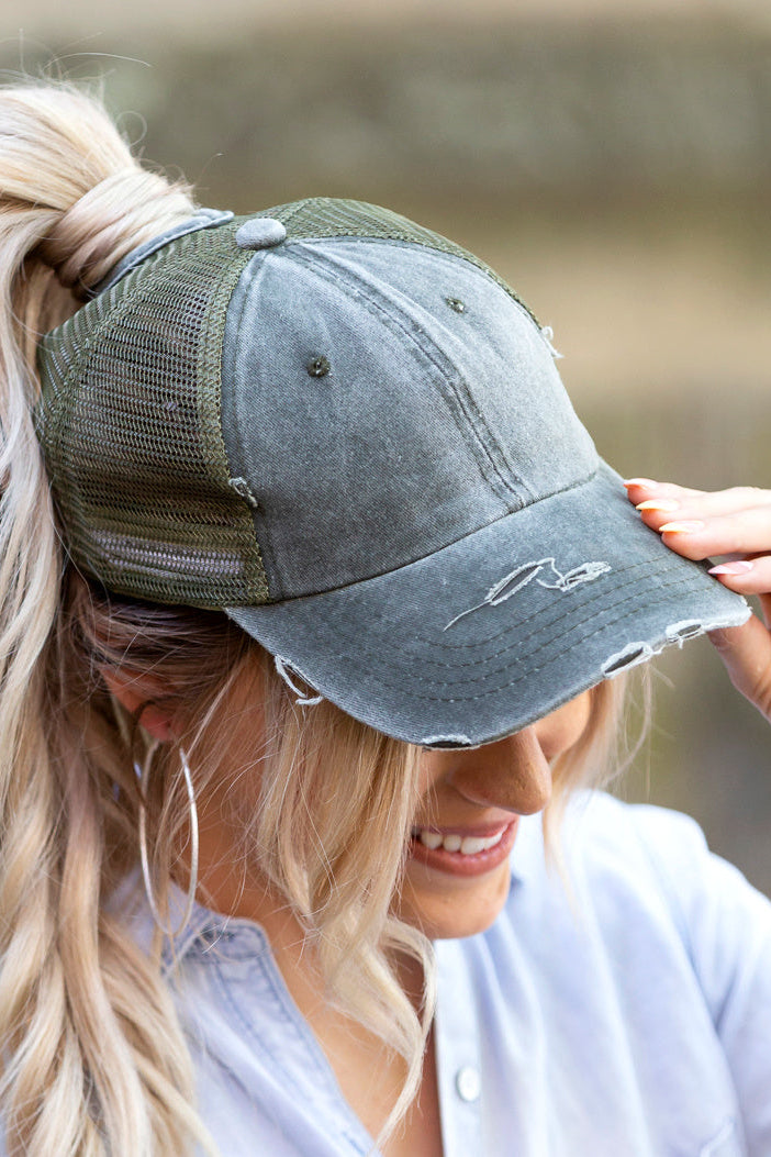 Distressed Messy Bun Hat Cap (8 Colors)