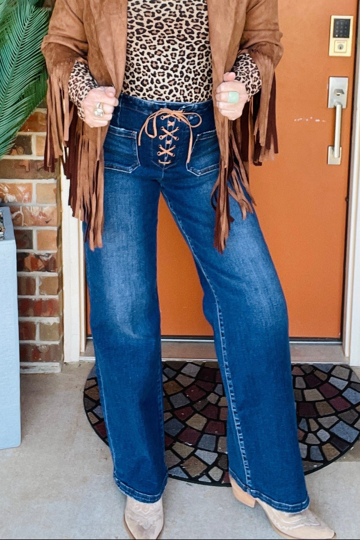 Delilah High Rise Wide Leg Jeans with Front Tie Detail