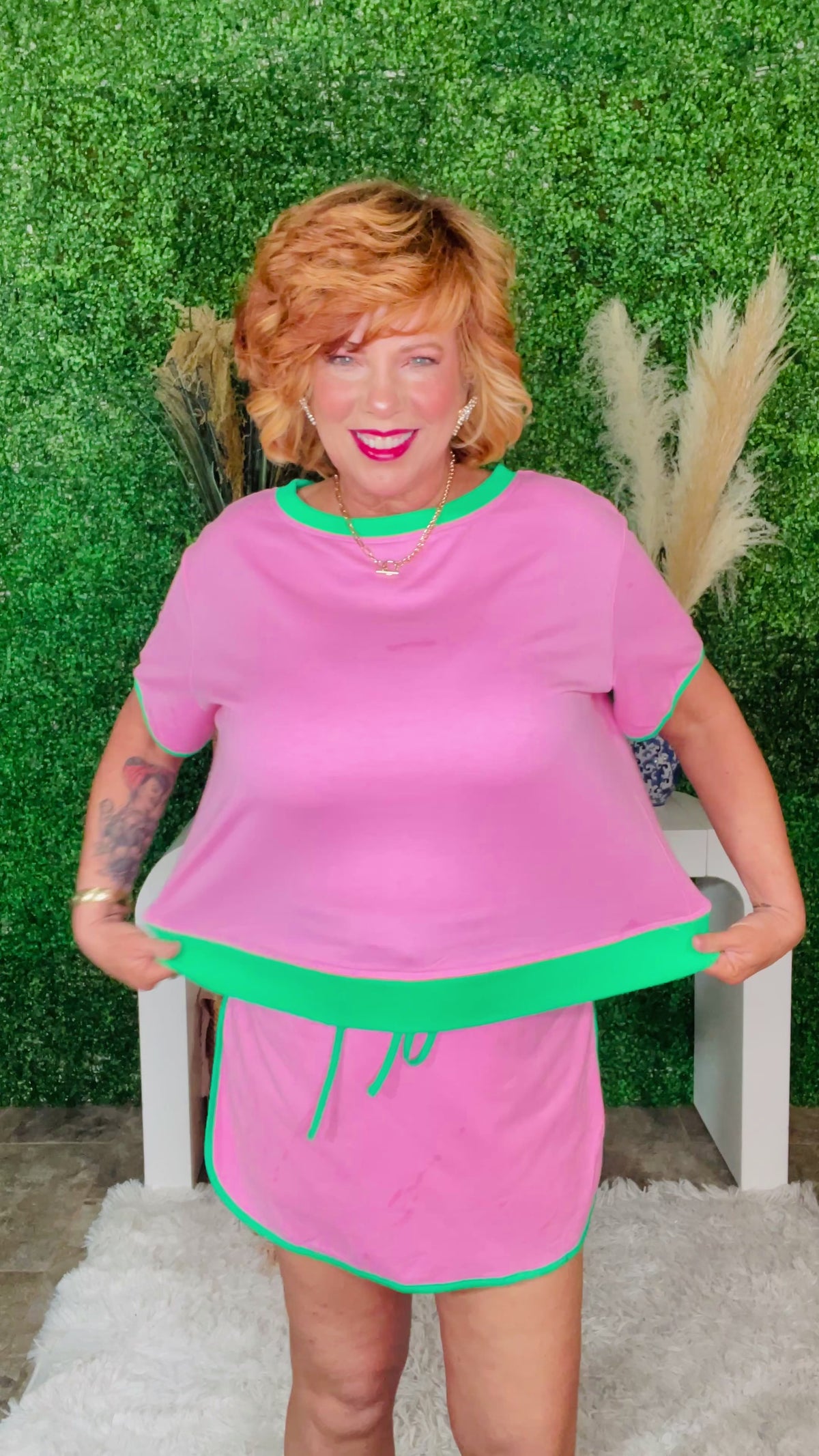 Taking It Easy Bonbon Colorblock Top and Skort 2Pc Set